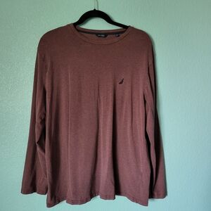 Nautica Men's Heathered Burgundy Long Sleeve Tee XL